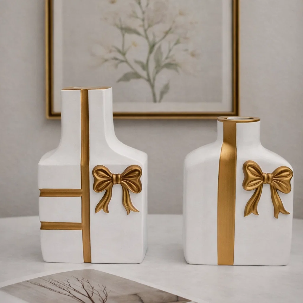 فازة فيونكة ابيض فى ذهبى وسط [ عبوة 48 ]