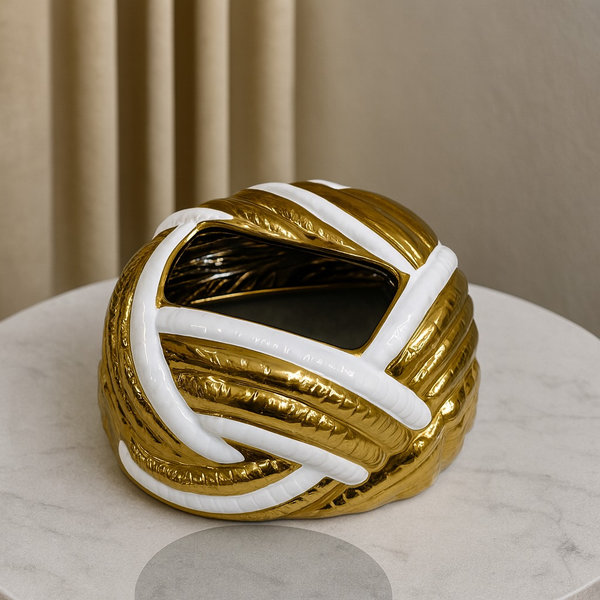 علبة مناديل ضفيرة ابيض-ذهبي [ عبوة 24 ]