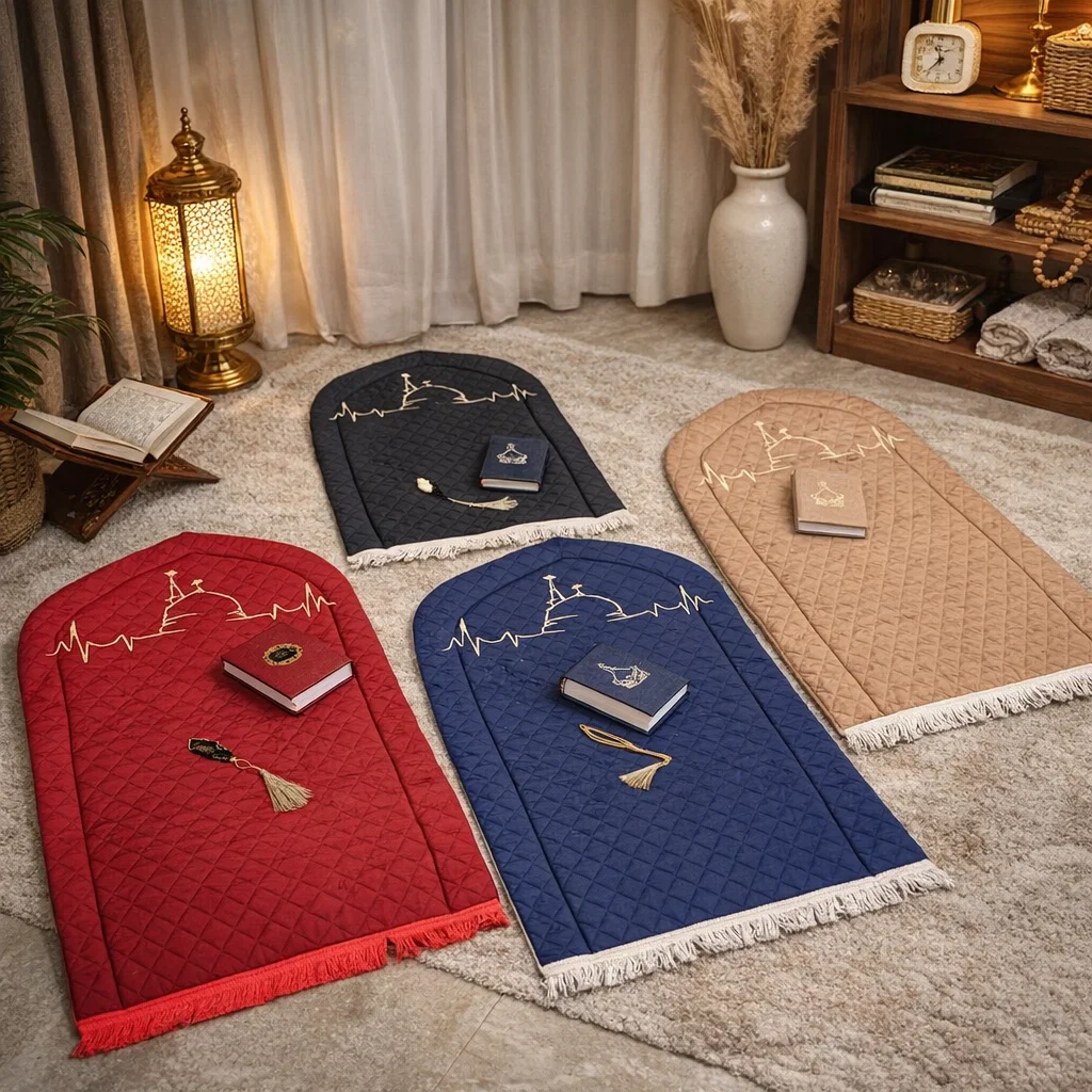 مصلية منجد بمصحف وشنطة وفاصل ريشة