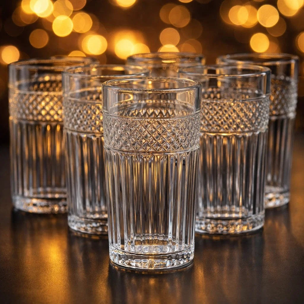 طقم 6 اكواب كرستال طويل منقوش[عبوه 8]