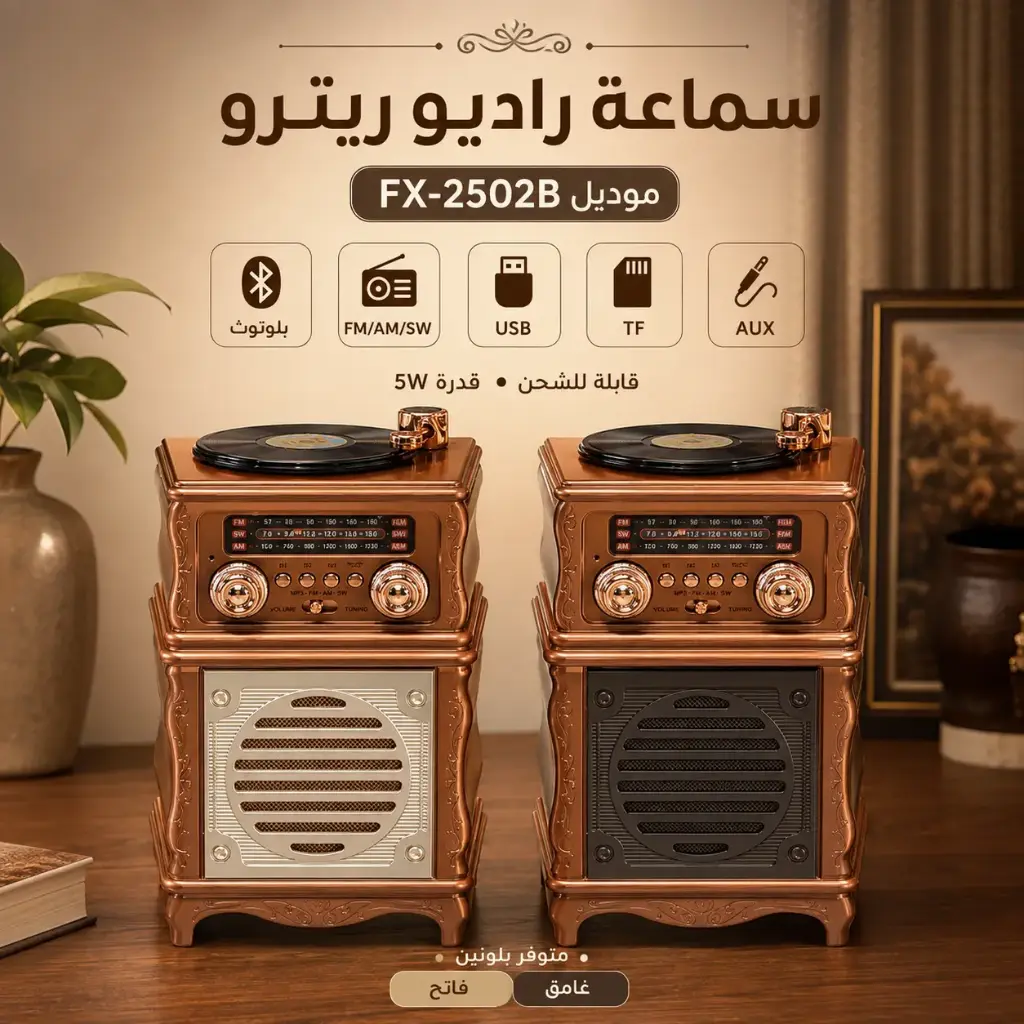 راديو بلوتوث ريترو FM/AM/SW + USB + TF + AUX قابل للشحن 5W[ عبوة 24 ]