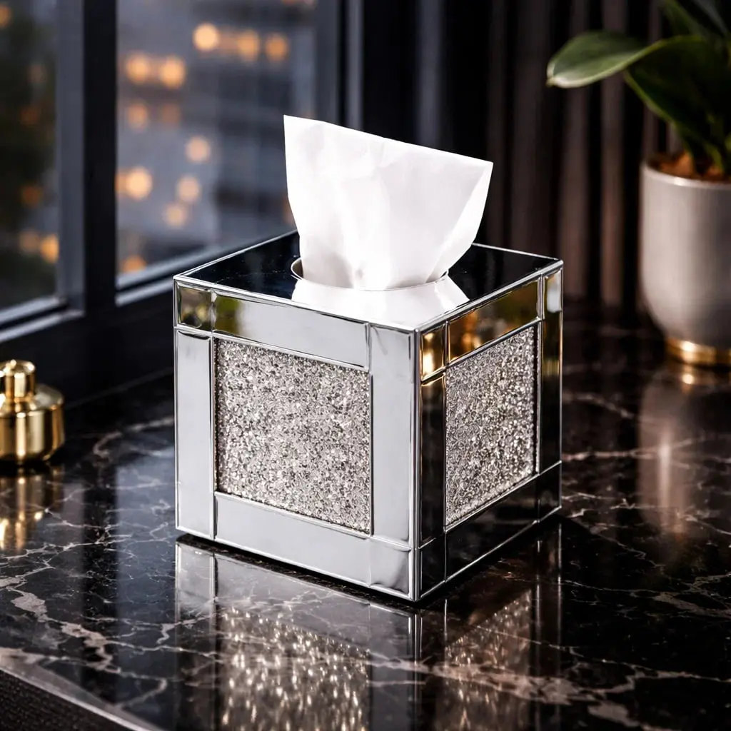 علبة مناديل مرايه مربع جليتر اسود*24