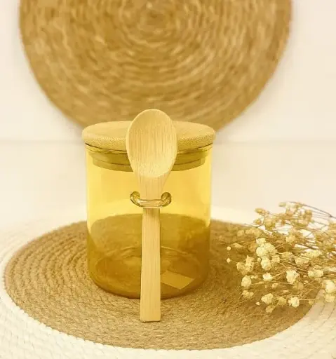 [QQ-627] برطمان زجاج  مدور فاميه بمعلقه خشب  8*10 (640 مللي)*90