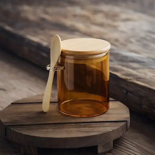 [QQ-629] برطمان زجاج  مدور فاميه بمعلقه خشب  8*15 (950 مللي )*90