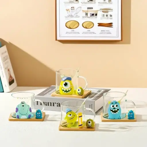 [GG-410] كوب زجاج بالقاعده خشب شلبي [ عبوه 80 ]