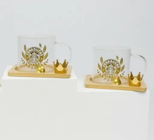 [GG-418] كوب زجاج بكوستر و معلقه ستار*72