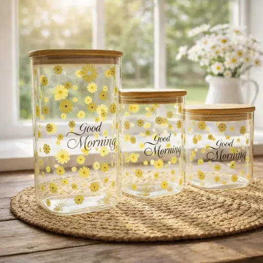 [QQ-604-1] برطمان 3 زجاج مربع  2-1.2-1.5 لتر GM [ عبوة 16]