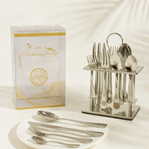 [H-571] طقم معالق 30 قطعه بالاستاند استاليس 10/18 سيمبل *6