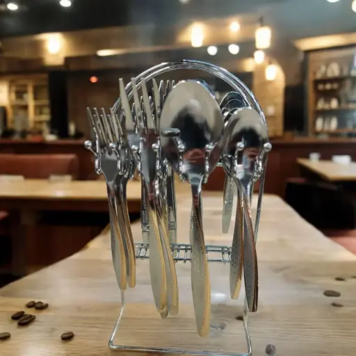 [H-575]  طقم معالق 24 قطعه بالاستاند نيكل   هلال *6