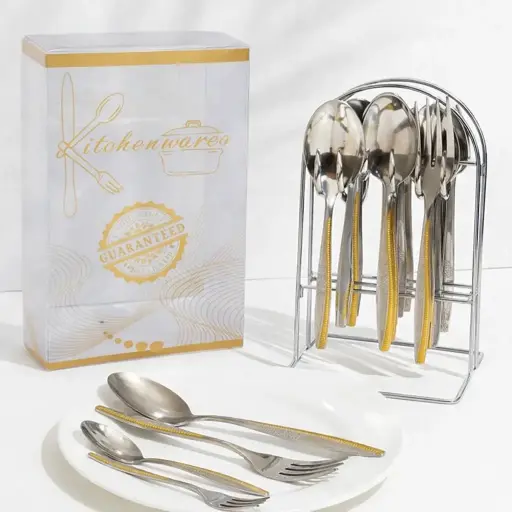 [H-575]  طقم معالق 24 قطعه بالاستاند نيكل   هلال *6