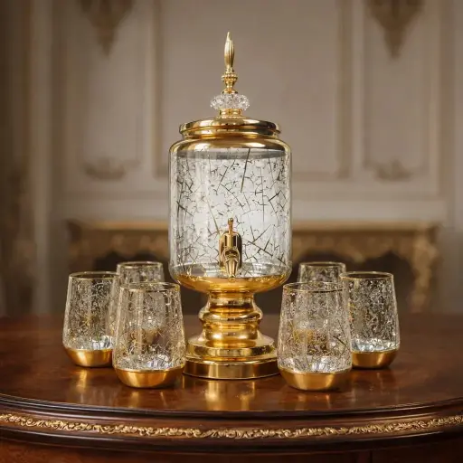 [GG-1804] دسبينسر عصير مذهب مع طقم أكواب 6 ق [ عبوة 8 ]