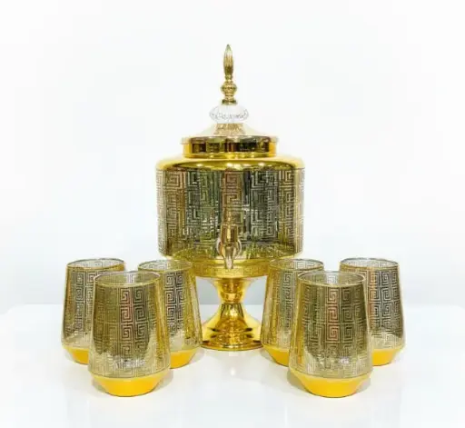 [GG-1807] دسبينسر عصير مذهب مع طقم أكواب 6 ق [ عبوة 6 ]