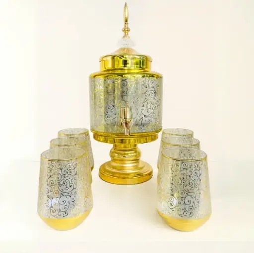 [GG-1808] دسبينسر عصير مذهب مع طقم أكواب 6 ق [ عبوة 6 ]