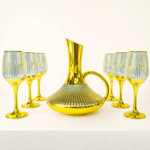 [GG-1822] دورق زجاج مع طقم 6 كاسات [ عبوة 8 ]