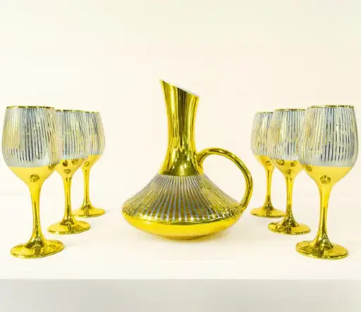 [GG-1822] دورق زجاج مع طقم 6 كاسات [ عبوة 8 ]