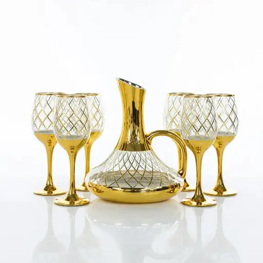 [GG-1823] دورق زجاج مع طقم 6 كاسات [ عبوة 8 ]