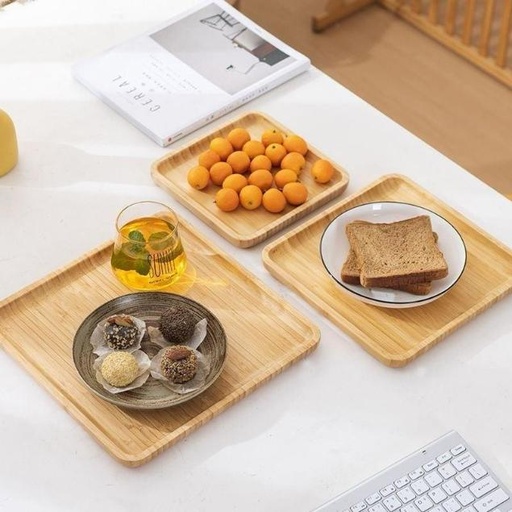 [WW-326] طقم صينية بامبوا 3 قطعه مربع [ عبوة 12 ]