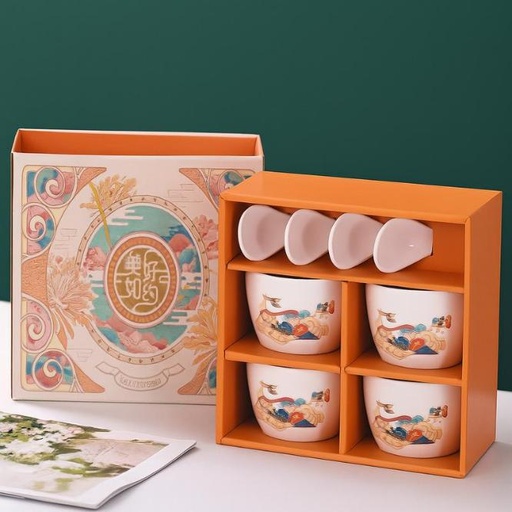 [TT-1515-B] طقم 4 بوله و 4 معلقه بورسلين [عبوة 20 ]