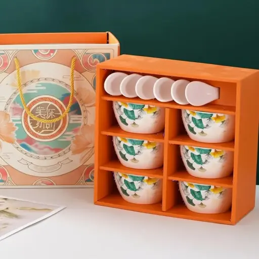 [TT-1515-A] طقم 6 بوله و 6 معلقه بورسلين [عبوة 16 ]