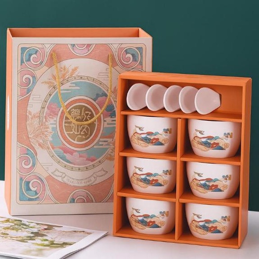 [TT-1515-C] طقم 6 بوله و 6 معلقه بورسلين [عبوة 16 ]