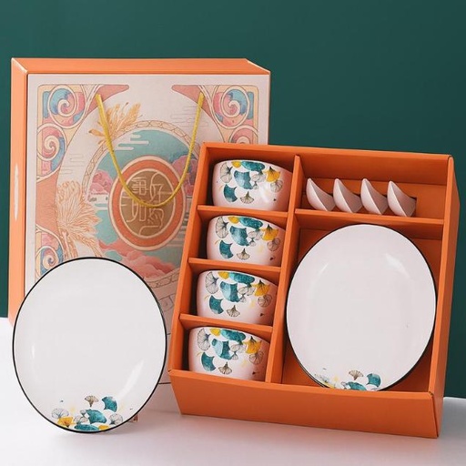 [TT-1518] طقم 4 بوله و 4 معلقه بو طبق بورسلين [عبوة 10 ]