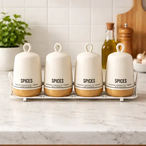 [QQ-968] طقم توابل  بورسلين 4 ق وسط [عبوة 10 ]