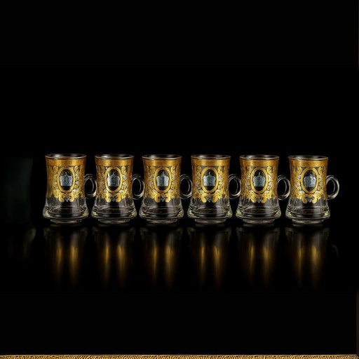 [GG-2119-B] طقم 6 كوب استكانة زجاج كبير يد مدور [ عبوة 24]