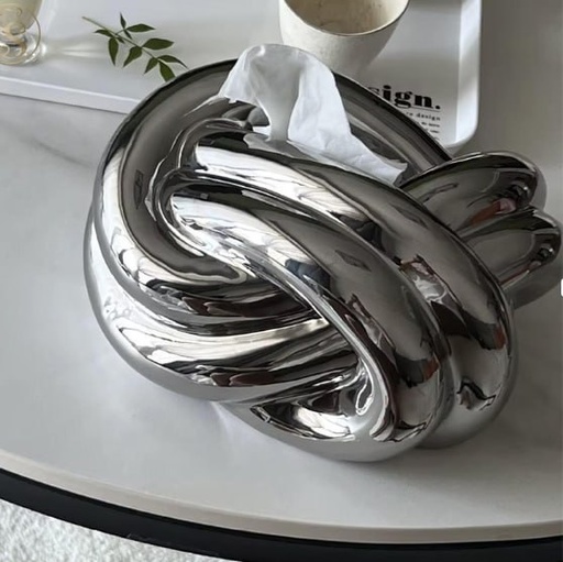 [G-775-A] علبة مناديل ضفيره جديد فضي [ عبوه 24 ]