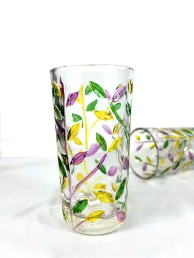 [GG-2160-A] طقم أكواب زجاج 6 ق رسم يدوي [ عبوه 8 ]