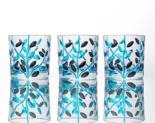 [GG-2161] طقم أكواب زجاج 6 ق رسم يدوي [ عبوه 12 ]