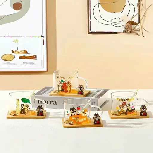 [GG-412-F] كوب زجاج بالقاعده خشب سنجاب [ عبوه 80 ]