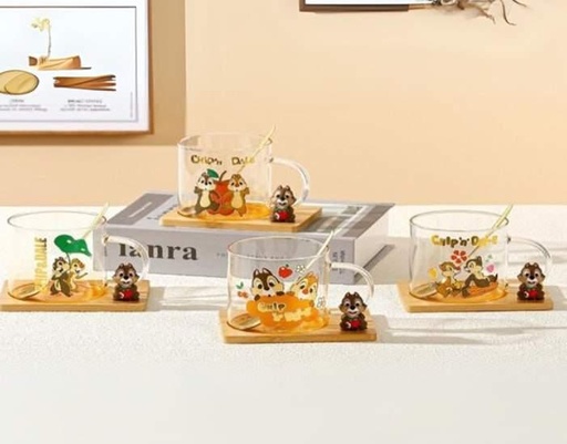 [GG-412-F] كوب زجاج بالقاعده خشب سنجاب [ عبوه 80 ]