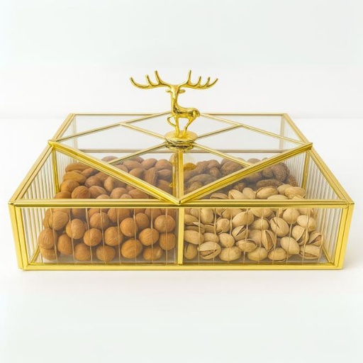 [SA-544S] علبه تسالي متقسمه شفافه مربعه مضلعه وسط [ عبوة 12 ]