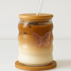 [GG-2654] كوب زجاج بشاليمو فراشه [ عبوة 98 ]