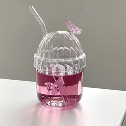 [GG-2661] كوب زجاج بشاليمو فراشة غطاء زجاج [ عبوة 98 ]