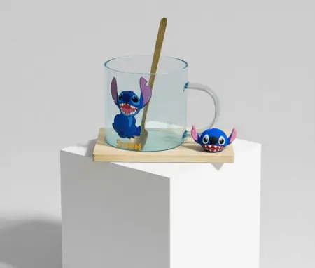 [GG-412-A] كوب زجاج بالقاعده خشب استيتش [ عبوة 80 ]