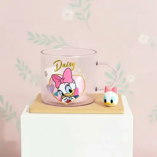 [GG-412B] كوب زجاج بالقاعده خشب ديذني [ عبوة 80 ]