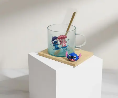 [GG-412C] كوب زجاج بالقاعده خشب ديذني [ عبوة 80 ]