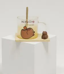 [GG-412G] كوب زجاج بالقاعده خشب ديذني [ عبوة 80 ]