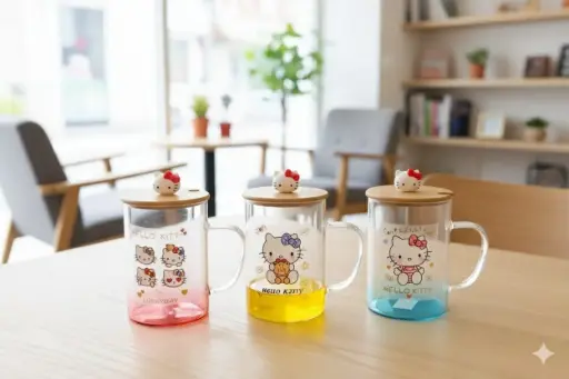 [GG-427A] كوب زجاج غطا بامبوا ديذني [ عبوة 60 ]