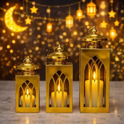 [ZA-1] طقم فانوس ذهبي 3 ق لوتس[عبوه 24 ]