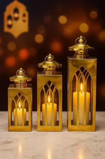 [ZA-1] طقم فانوس ذهبي 3 ق لوتس[عبوه 24 ]