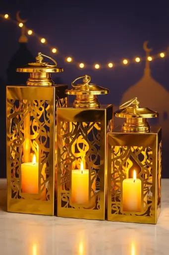 [ZA-2] طقم فانوس ذهبي 3 ق عربي[عبوه 24 ]
