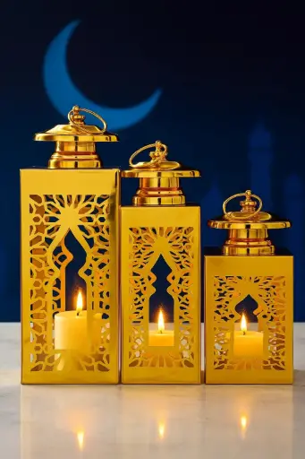 [ZA-3] طقم فانوس ذهبي 3 ق اسلامي [عبوه 24 ]