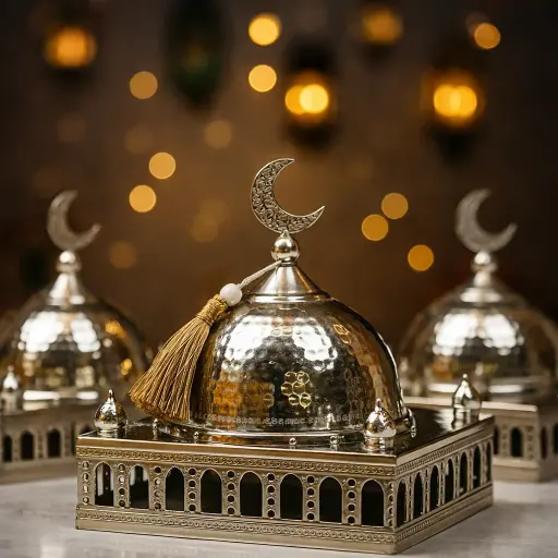 [DD-1344] ديكور طبق ماذنه فضي وسط [ عبوة 24 ]