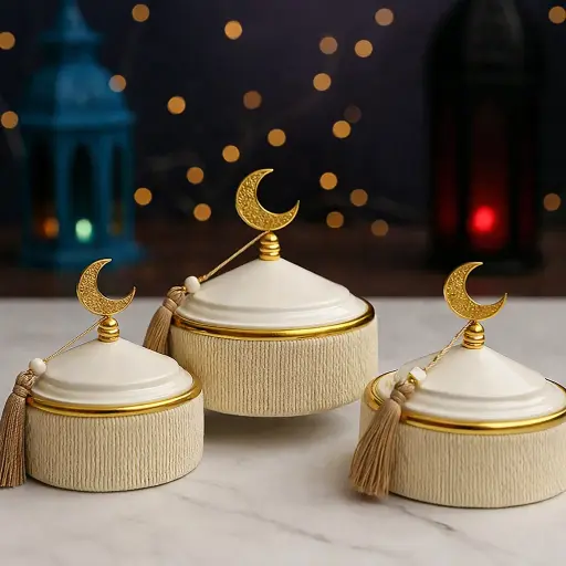 [DD-1353] طقم كاندي اسلامي 3 ق ابيض ذهبي  [ عبوة 24 ]