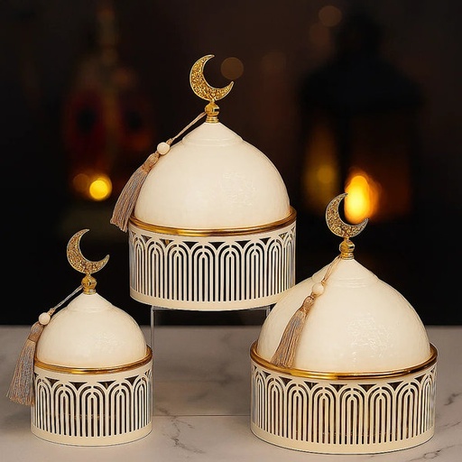 [DD-1354A] طقم كاندي اسلامي 3 ق ابيض ذهبي  [ عبوة 12 ]