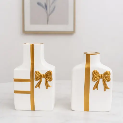 [E-770] فازة فيونكة ابيض فى ذهبى ك [ عبوة 36 ]