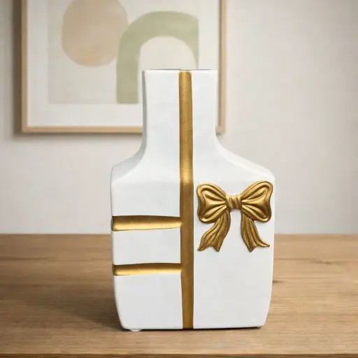 [E-770] فازة فيونكة ابيض فى ذهبى ك [ عبوة 36 ]