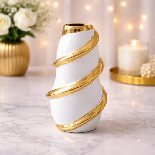 [E-782] فازة حلزونى ابيض فى جولد وسط [ عبوة 36 ]